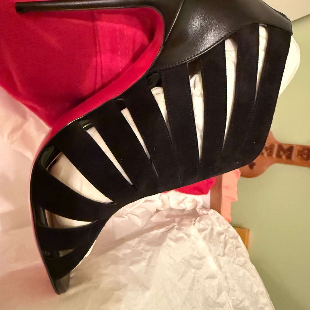 Christian Louboutin Black Gladiator leather suede bootie button heels - Picture 2 of 6